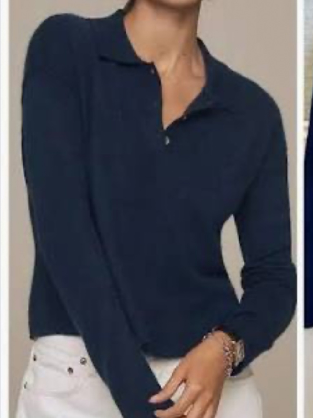 Pilcro The Jensen Boxy Henley Cashmere Sweater in French Navy